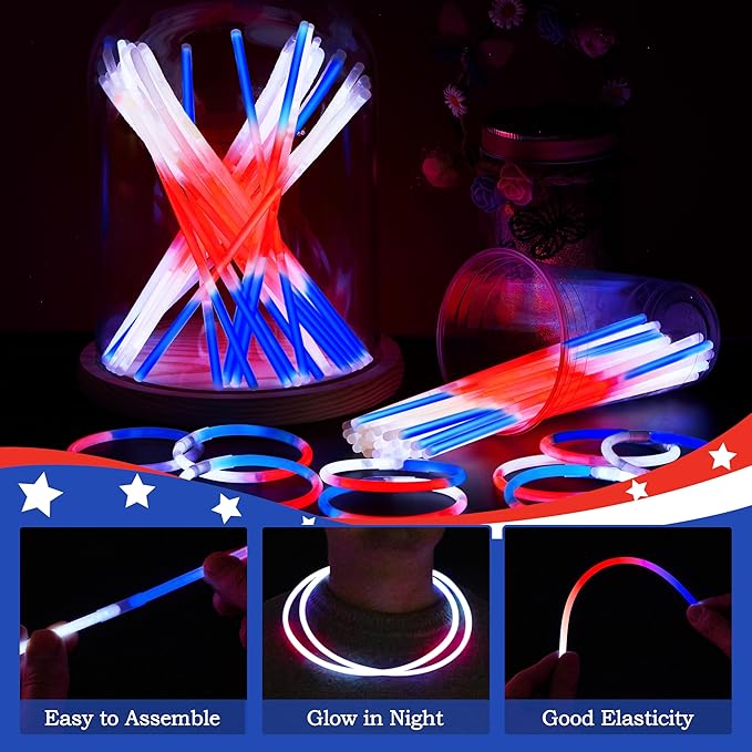 JOYIN 72 Pcs July 4th Glow Sticks Bulk - Image 4