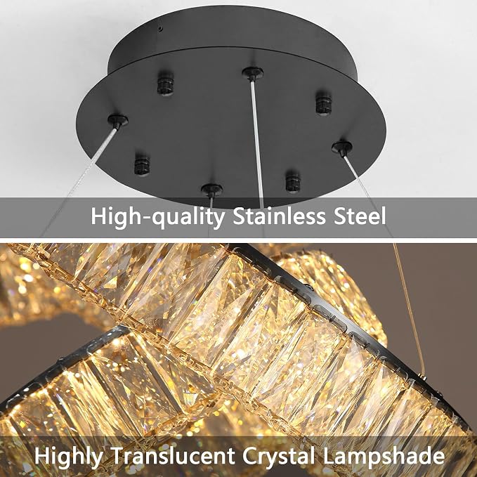 HAIXIANG Modern Crystal Chandelier Dimmable LED Ring Pendant Lights Adjustable - Image 6