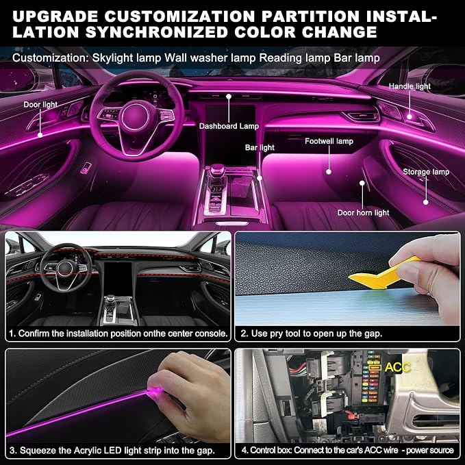 RGB Acrylic Interior Car LED Strip Light - Image 6