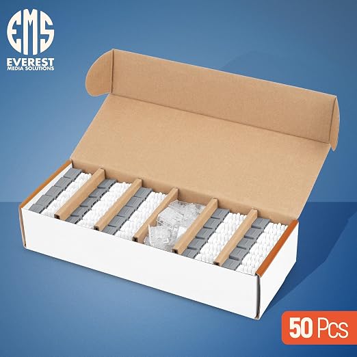 Everest 90° Angled RJ45 Cat6A Keystone Jacks 50-Pack in Gray - Image 2