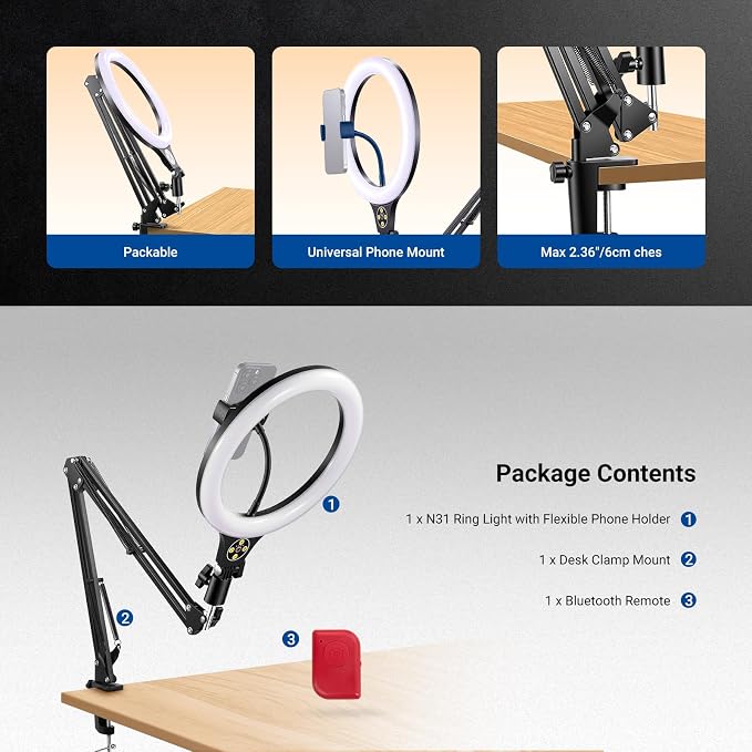 NEEWER Entry Level Version 10.5" Overhead Desktop LED Ring Light, Clamp Stand - Image 8
