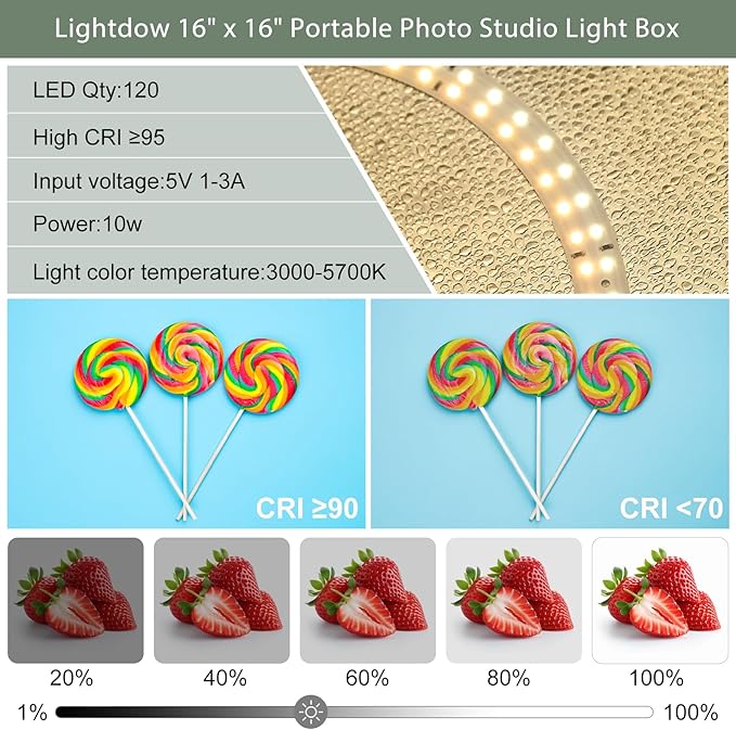 Lightdow 16"x16"x12" Photo Studio Light Box Photography - Image 4