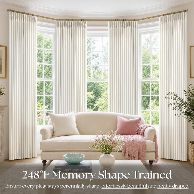 Pinch Pleat Linen Extra Long 126 Inch Curtains 4 Panels Set Ivory Cream Memory - Image 6