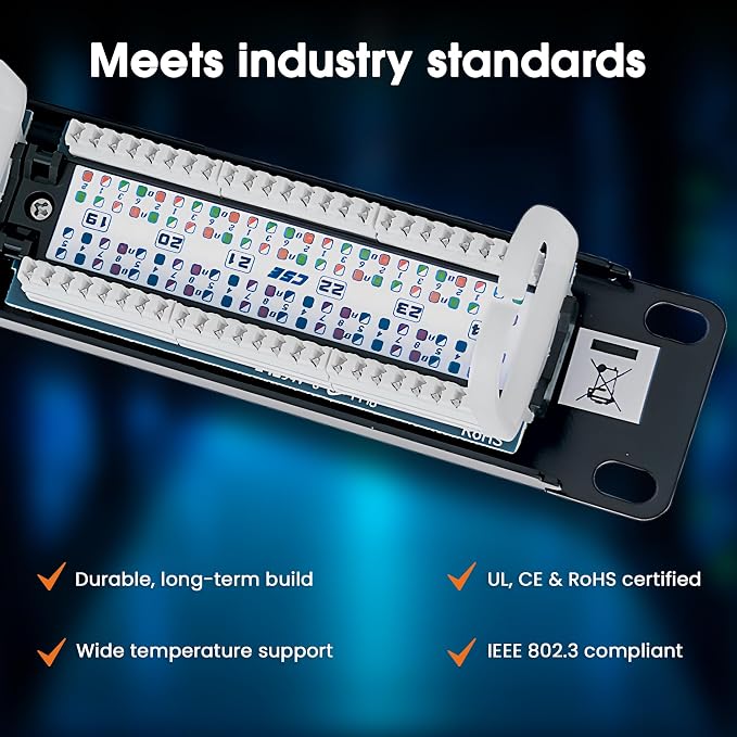 Intellinet 24 Port Cat5e Network Patch Panel Wall Mount– 1U Rack Height - Image 9