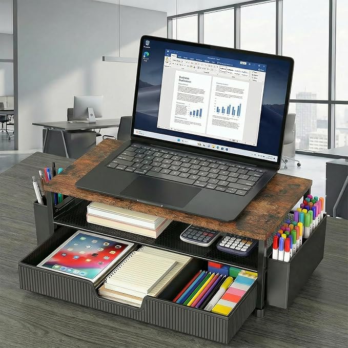 ECOLOVI Desk Organizer and Accessories, 2-Tier Computer Monitor Stand Rise - Image 5