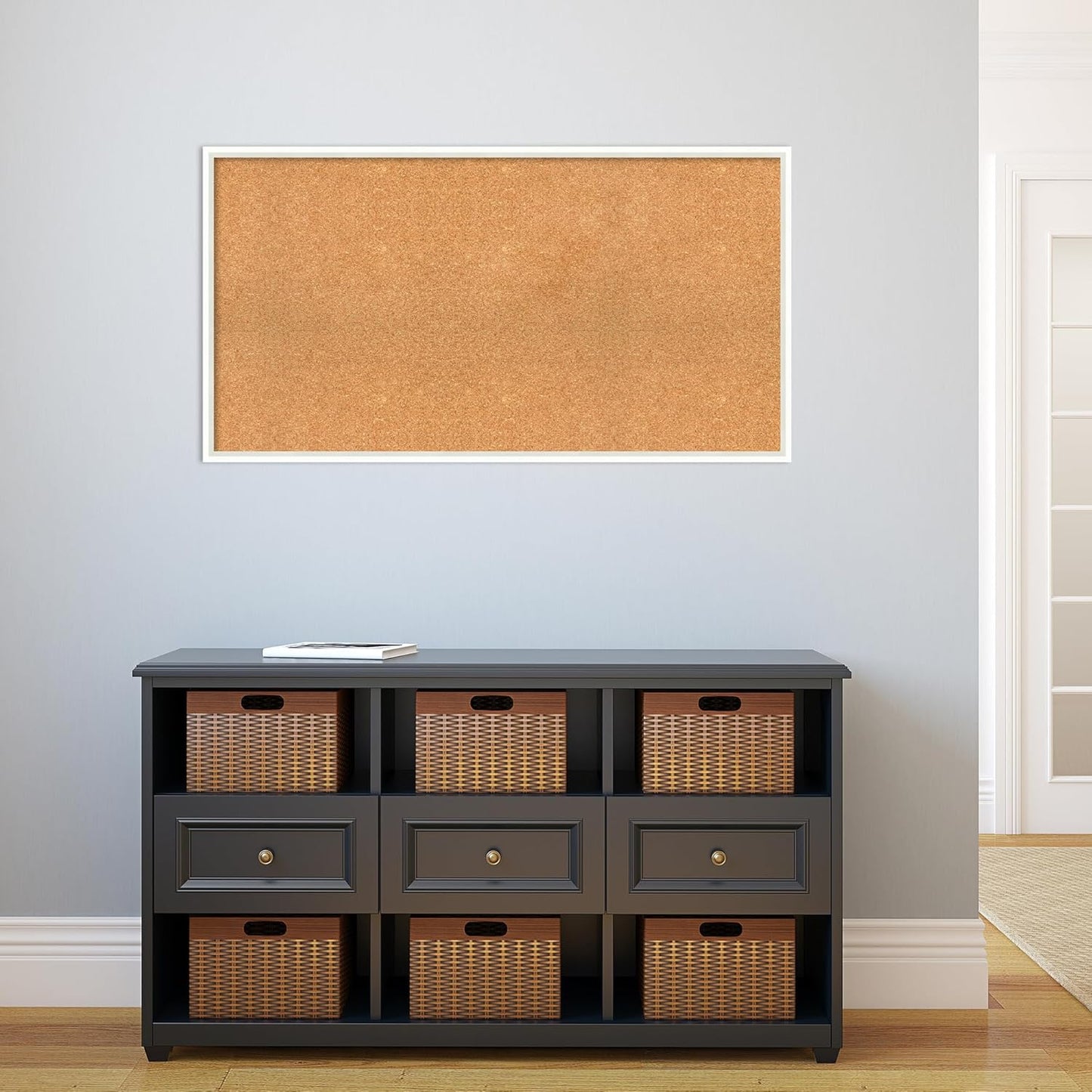 Amanti Art Natural Cork Board for Wall, 23x43 Vision Board with White Frame, Oversize Corkboard Office Decor for Home Organization, Modern Corkboard Pinboard to Display Items for Home Organization in