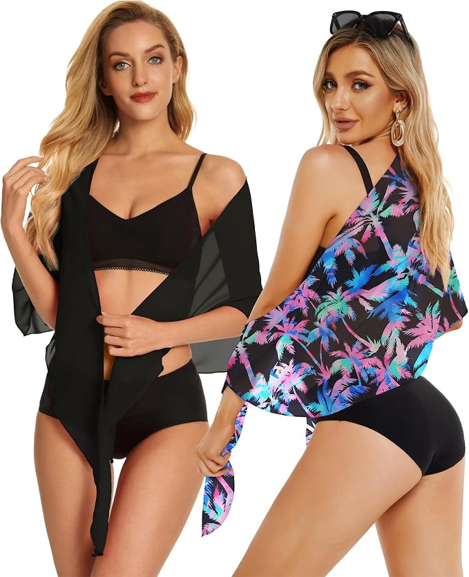 CHICGAL 2 Pieces Women Beach Sarong Bathing Suit Wrap Skirt Sheer Bikini - Image 5