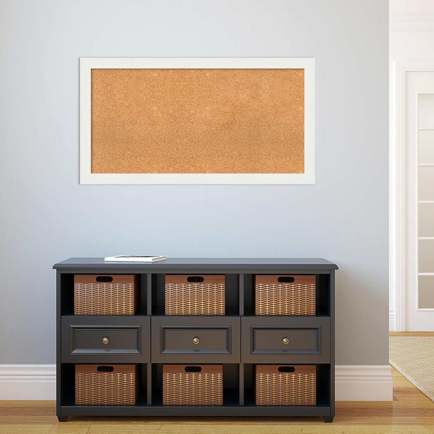 Amanti Art Natural Cork Board for Wall, 23x43 Vision Board with White Frame, Large Corkboard Office Decor for Home Organization, Casual Corkboard Pinboard to Display Items for Home Organization in