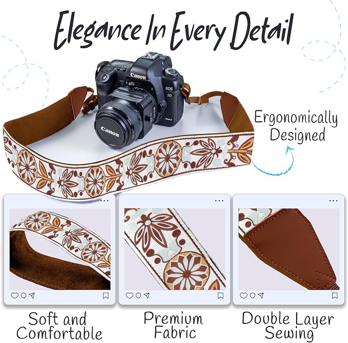 Art Tribute Camera Strap, Vintage Embroidered Neck Shoulder & Crossbody Camera - Image 3
