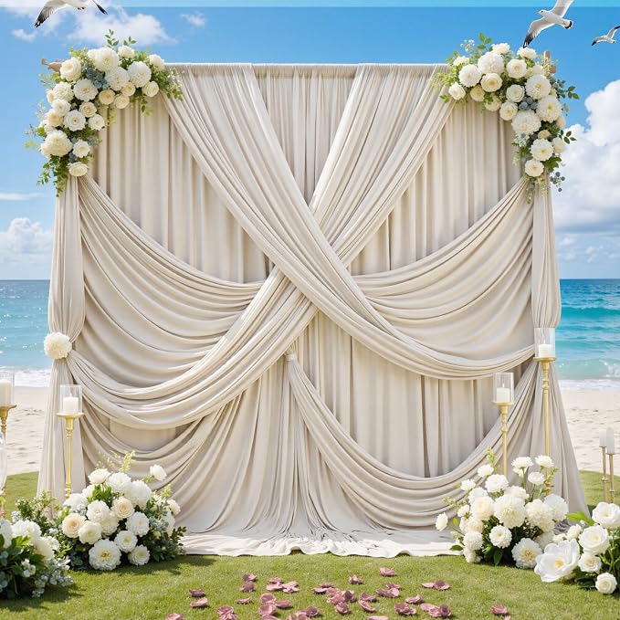 50ft x 12ft Wrinkle Free Beige Backdrop Curtains - Image 7