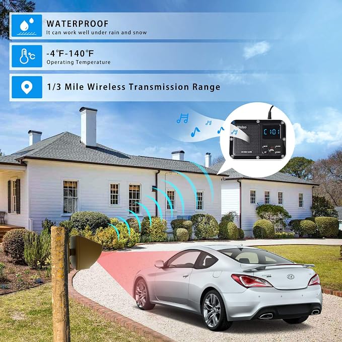 Solar Driveway Alarm Wireless Outside 1800ft Range, Outdoor Motion Sensor & - Image 2
