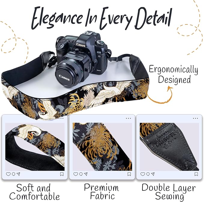 Art Tribute Camera Strap, Vintage Embroidered Neck Shoulder & Crossbody Camera - Image 3