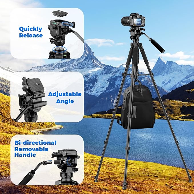 Camera Tripod, 75” Heavy Duty Tripod - Image 6