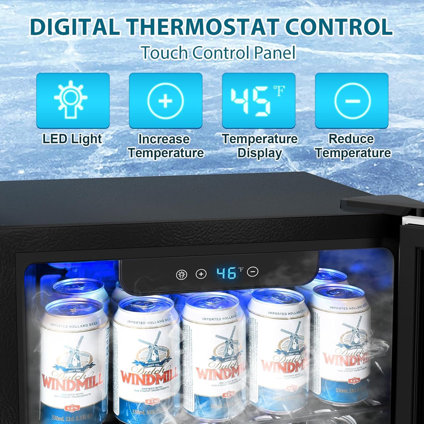 48 Can Beverage Refrigerator,12 Bottle Wine Cooler with Stainless Steel Glass Door, Digital Temperature Display, Countertop Mini Fridge for Soda, Wine or Beer, Silver