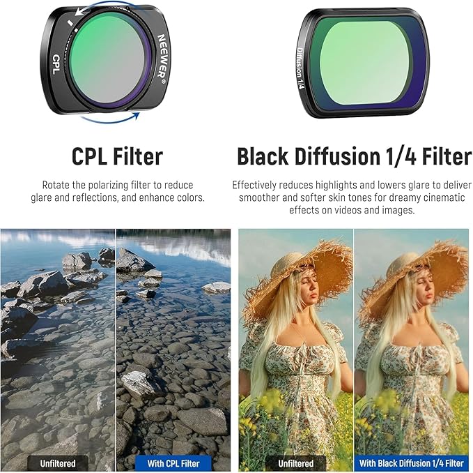 NEEWER Filter Set with 0.75x Wide Angle Lens 108° FOV, Variable ND 2-32 CPL 1/4 - Image 6