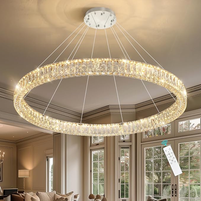 HAIXIANG Modern Crystal Chandelier Dimmable Large Ring LED Pendant Lights by HAIXIANG