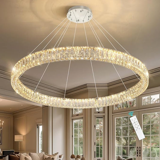HAIXIANG Modern Crystal Chandelier Dimmable Large Ring LED Pendant Lights by HAIXIANG