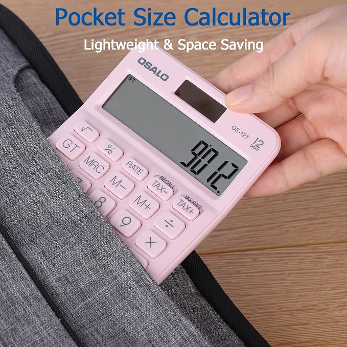 Pocket Small Size Desk Calculator, 12 Digit Large LCD Display, Basic Tax - Image 2