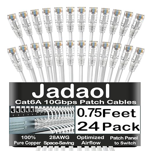 Jadaol UL Listed Patch Cables Cat 6a / Cat 6 0.75 ft 24-Pack, 10Gbps 550MHz by Jadaol