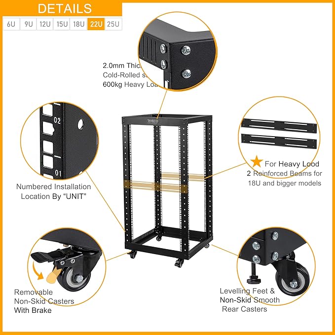 RIVECO 22U Open Frame Server Rack - Image 4