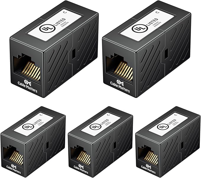 Cable Matters 5-Pack 10Gbps Cat 6 Ethernet Coupler in Black, Compatible by CableMatters