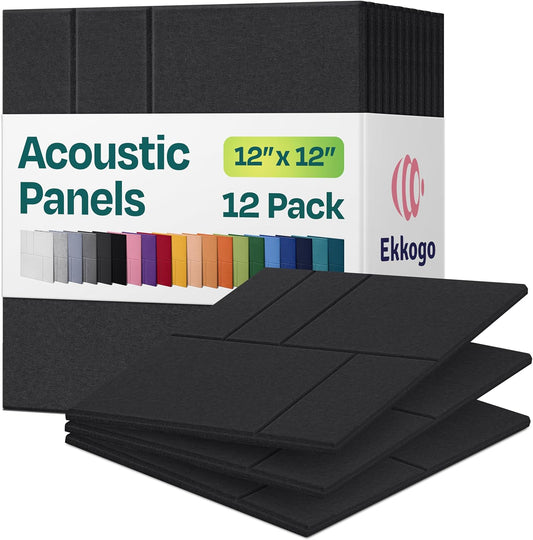 Acoustic Panels 12-Pack Soundproof Wall Panels 12"x12"x0.4" Decorative Sound Dampening for your Home, Office, Studio, Bedroom & More with Unique GridFrame Carving [Dark Gray]