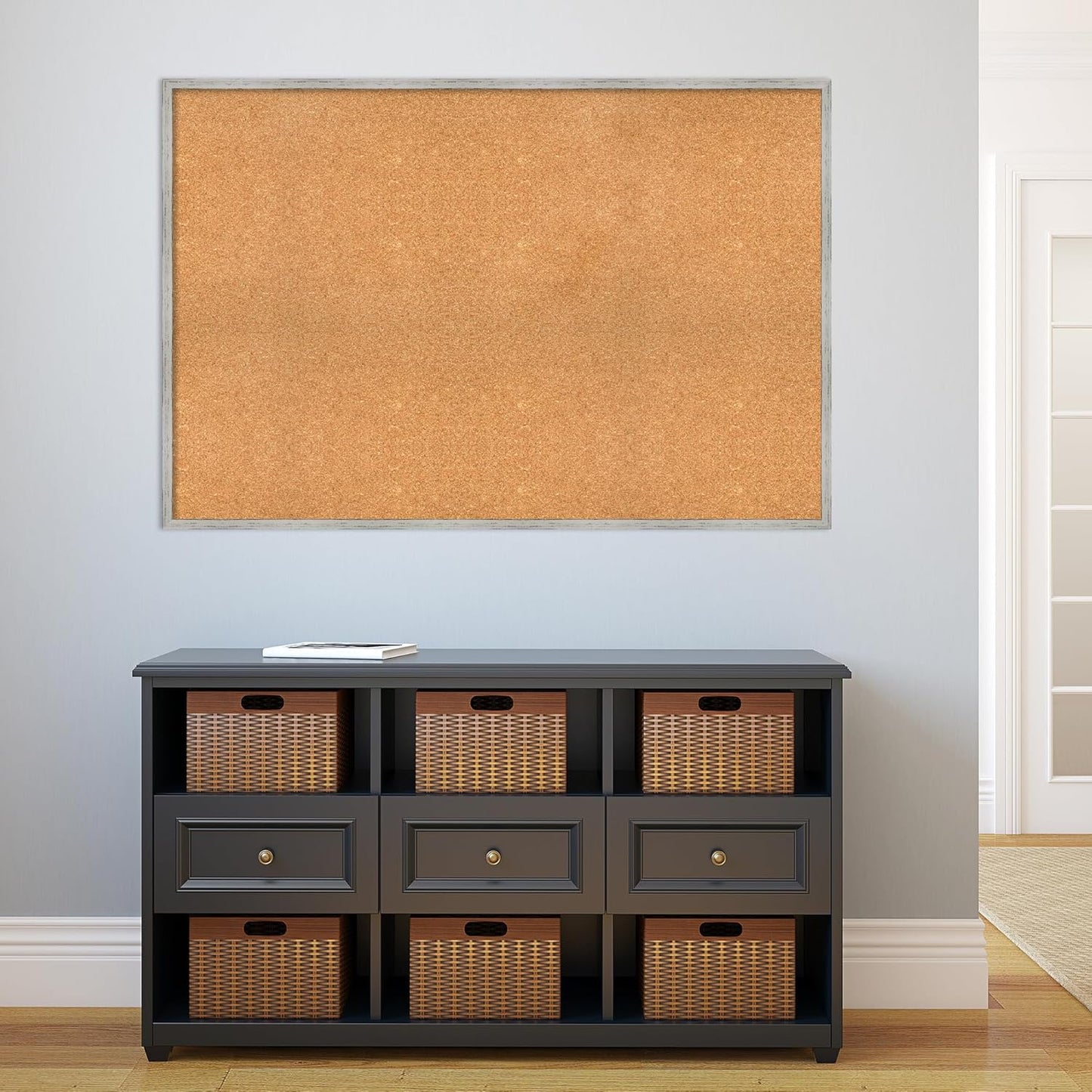 Amanti Art Natural Cork Board for Wall, 33x49 Vision Board with White Frame, Oversize Corkboard Office Decor for Home Organization, Cottage Corkboard Pinboard to Display Items for Home Organization