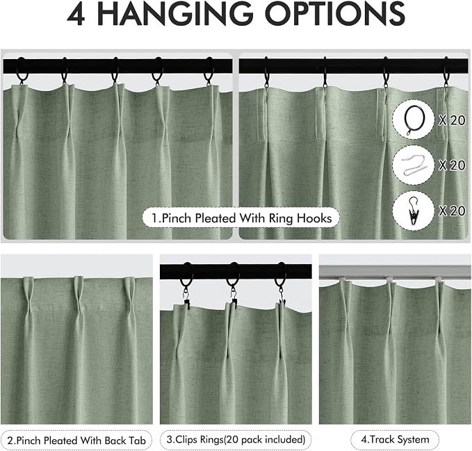 Memory Trained Pinch Pleated Curtains 120 Inches Long, Viral Linen Pinch Pleat - Image 6
