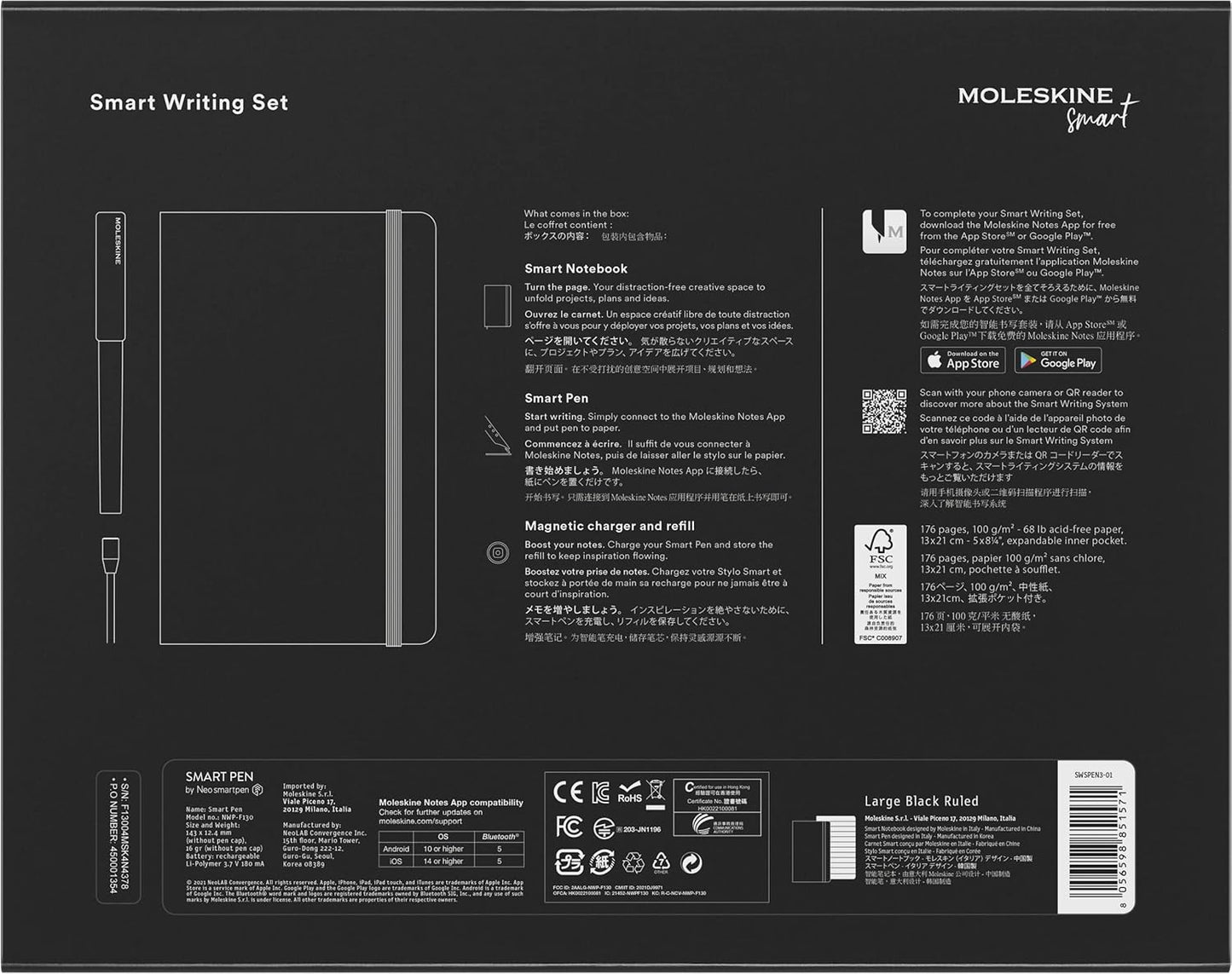 Moleskine Smart Writing Set Smart Notebook & New Smart Pen (2022) - Store Handwritten Notes Digitally, with Connected Notebook Notes App (Only Compatible Smart Notebooks)