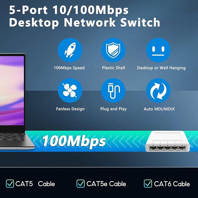 5 Port 10/100Mbps Fast Ethernet Switch Type-C 5V Powered Desktop Network Hub - Image 5