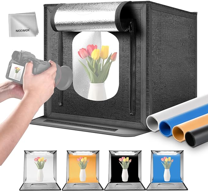 NEEWER Upgraded Photo Studio Light Box, 4 Color Backdrops, Cleaning Cloth by Neewer