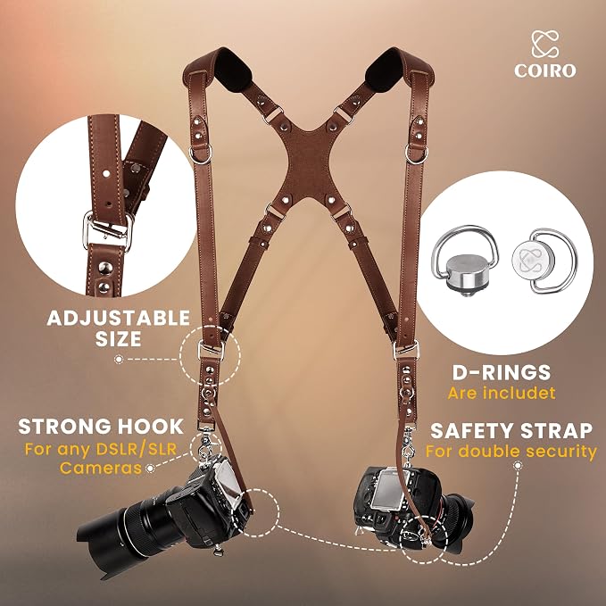 C Coiro Dual Camera Harness Shoulder Leather Camera Strap - Image 2