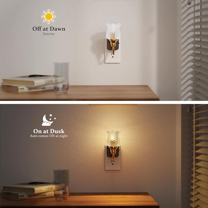 JandCase Night Light, 2 Pack Glass Night Lights Plug into Wall, Dimmable Floral - Image 3