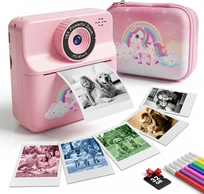 Kids Camera Instant Print with Carrying Case, Digital Selfie Camera with 6 by Beinhome