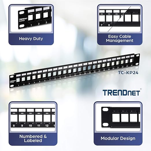 TRENDnet 24-Port Blank Keystone 1U Patch Panels, 1U 19" Metal Rackmount Housing - Image 2