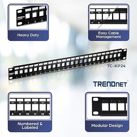 TRENDnet 24-Port Blank Keystone 1U Patch Panel, 1U 19" Metal Rackmount Housing - Image 2