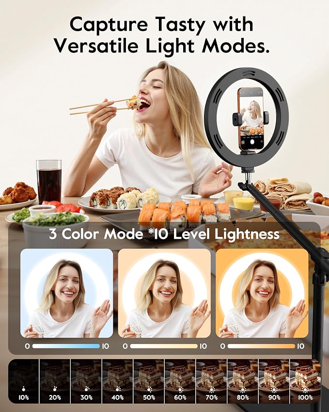 LUXSURE Ring Light with Stand for Desk, Adjustable Overhead Phone Mount with - Image 5