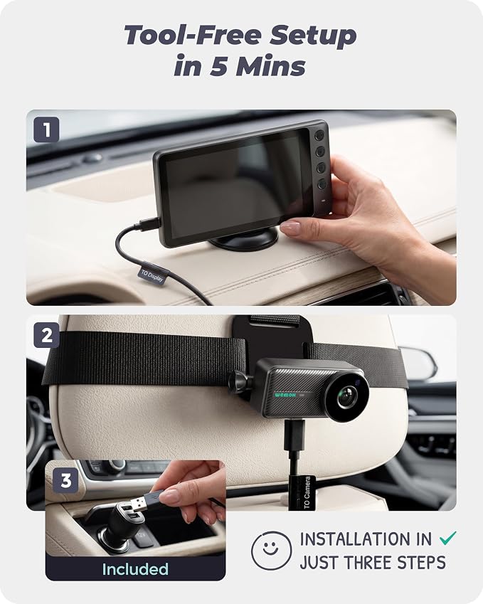 Magnetic Dual Baby Car Camera for Two Kids, 1080P IPS Display - Image 6