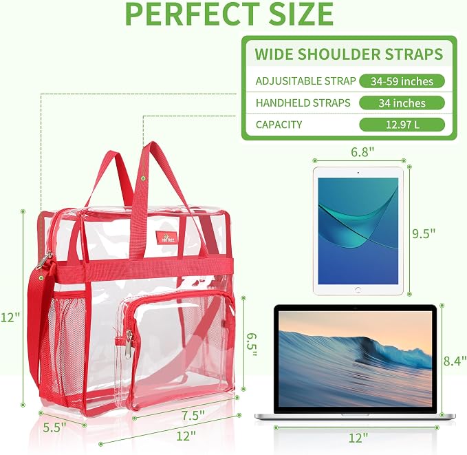 MAY TREE Clear Bag for Stadium Events 12×6×12 Clear Tote Lunch Bag - Image 2