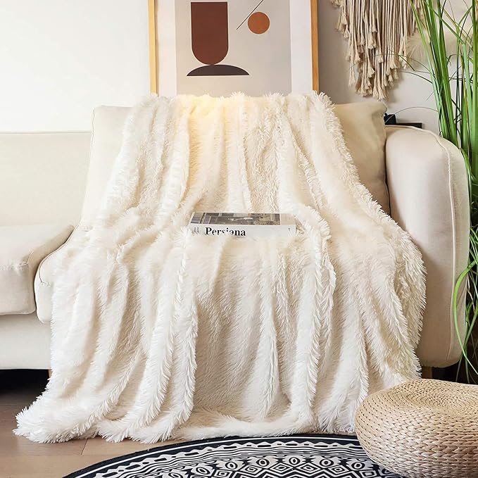 Tuddrom Decorative Extra Soft Faux Fur Blanket Twin Size 70" x 78", Solid - Image 2