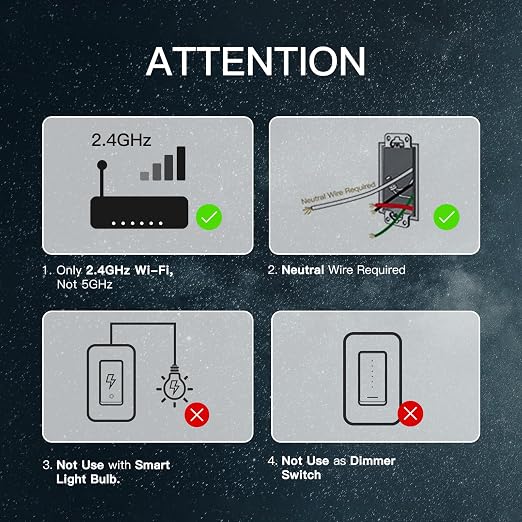 MoesGo 2nd Generation WiFi Smart Light Switch, Smart Wall Switch 2.4GHz WiFi - Image 2