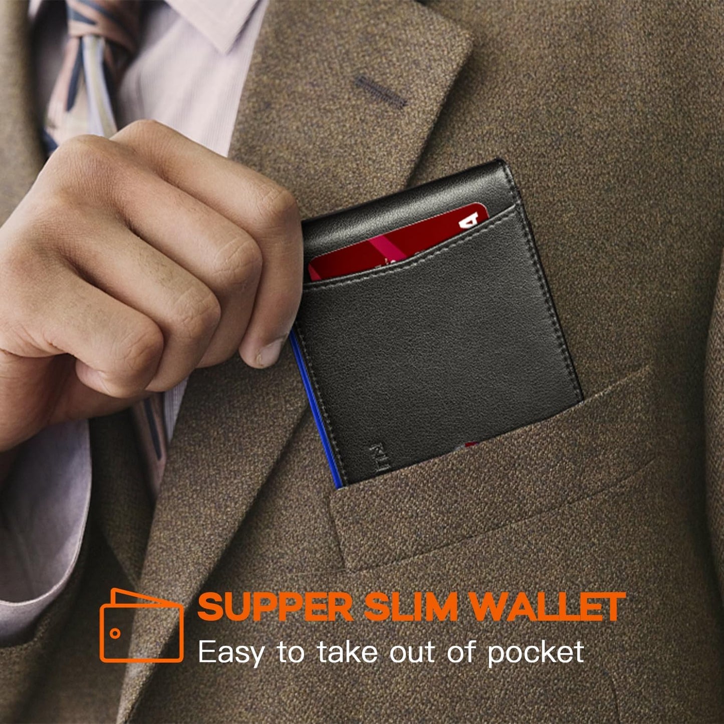 Slim Wallet for Men Genuine Leather RFID Blocking Bifold Minimalist Front Pocket Mens Wallet with Money Clip Thin Gift Box