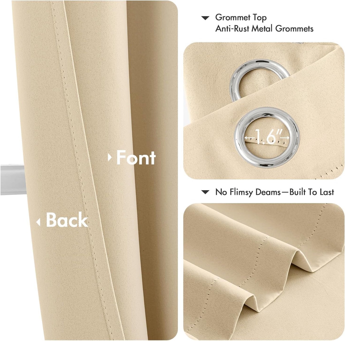 MIULEE Cream Beige Blackout Curtains for Bedroom Living Room 63 Inches Long 2 panels, Thermal Insulated Room Darkening Drapes Solid Grommet Top Noise Reducing Light Blocking Window Curtains 40x63 Inch