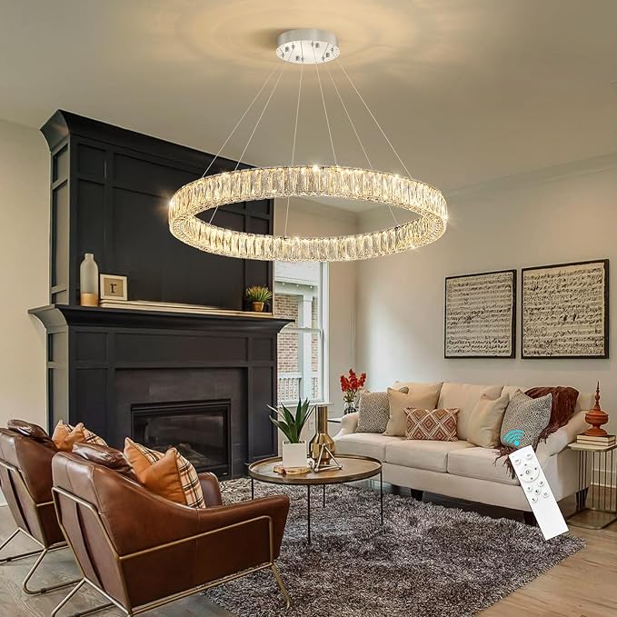 HAIXIANG Modern Crystal Chandelier Dimmable LED Ring Pendant Chandeliers Light - Image 4