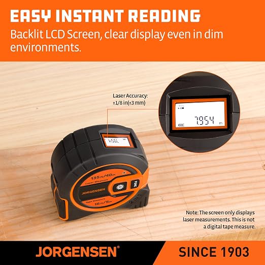 JORGENSEN Laser Tape Measure 2-in-1, 135Ft Laser Measuring Tool & 16Ft - Image 4