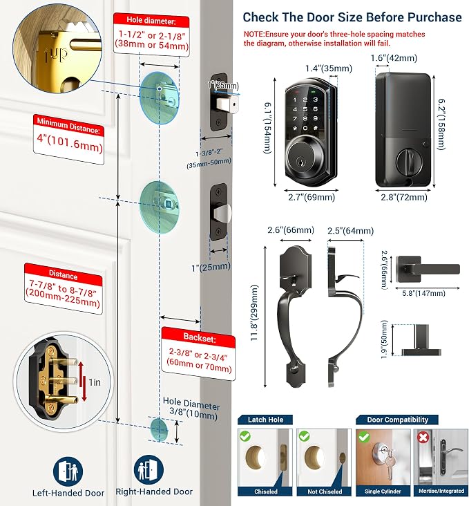 Veise VE06-H Smart Front Door Lock Set, App Control, Keyless Entry Deadbolt - Image 6