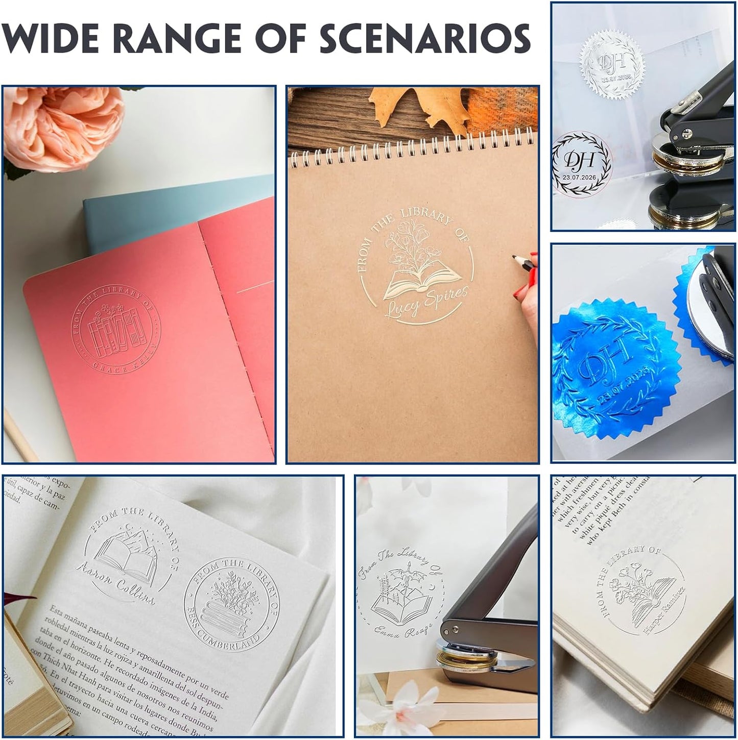 HDSD Custom Embosser - Personalized Book Embosser with Your Message or Design -Suitable for Wedding Invitations, Envelopes & Books (Initials and Text)