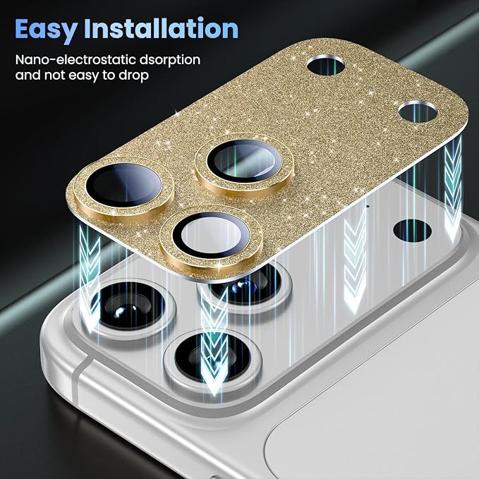 Uyiton for iPhone 17-Pro-Max Camera-Lens Protector: Bling Metal Tempered Glass - Image 7