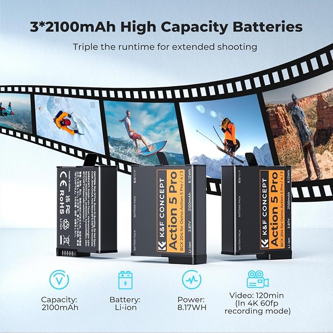 K&F Concept 3-Pack Action 6 Battery - Image 3