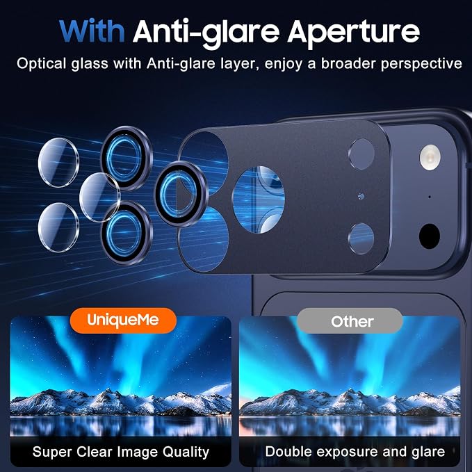 UniqueMe for 3 Pack iPhone 17 Pro Max Camera Lens Protector - Image 4